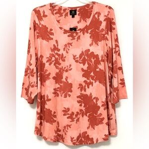JM Collection Women's Size 3X Peach Pink Crystal 3/4 Sleeve Scoop Neck Tee Top